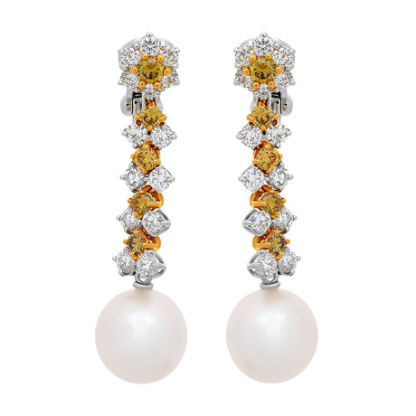 18k White + 18k Yellow Gold Diamond + Pearl Earrings II // Store Display