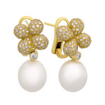 Assael 18k Yellow Gold Diamond + South Sea Pearl Earrings I // Store Display