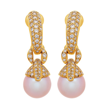 18k Yellow Gold Diamond + Pearl Earrings I // Store Display
