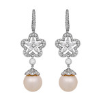 18k White Gold Diamond + Pearl Earrings I // Store Display
