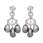 18k White Gold Diamond + Tahitian Keshi Pearl Earrings // Store Display