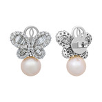 18k White Gold Diamond + Pearl Earrings IV // Store Display