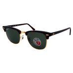 Unisex RB3016-99058 Clubmasters Square Polarized Sunglasses // Havana Gold + Green