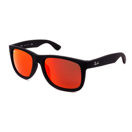 Unisex RB4165-6226Q Justin Color Mix Square Sunglasses // Black + Red Mirror