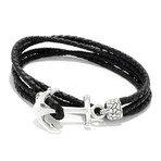 Leather Wrap Around Anchor Bracelet // Black (Small)