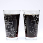 City Grid Etched Beer Glasses // Set of 2 // Chicago