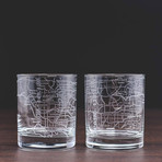 City Grid Etched Whiskey Glasses // Set of 2 // Los Angeles