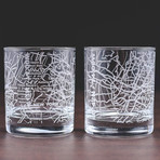 City Grid Etched Whiskey Glasses // Set of 2 // New York