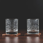 City Grid Etched Whiskey Glasses // Set of 2 // Dallas