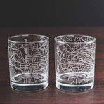 City Grid Etched Whiskey Glasses // Set of 2 // Atlanta