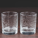 City Grid Etched Whiskey Glasses // Set of 2 // Brooklyn