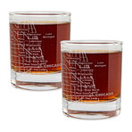 City Grid Etched Whiskey Glasses // Set of 2 // Chicago