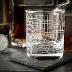 City Grid Etched Whiskey Glasses // Set of 2 // Houston