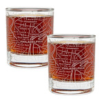 City Grid Etched Whiskey Glasses // Set of 2 // Philadelphia