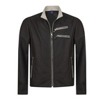 Ramp Leather Jacket // Navy + Beige (S)