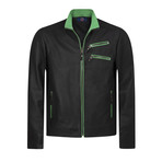 Dewy Leather Jacket // Navy + Green (3XL)