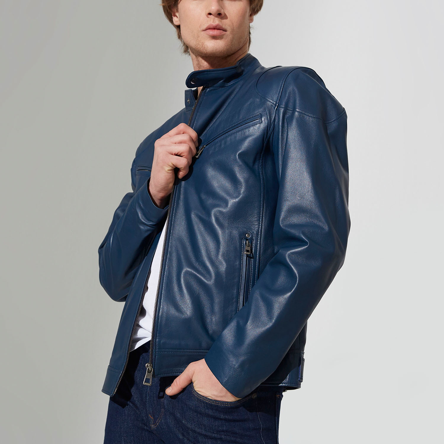 Booker Leather Jacket // Dark Blue (S) - Iparelde - Touch of Modern
