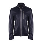 Afsin Leather Jacket // Navy Blue (2XL)