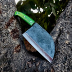 Raw Forged High Carbon Cleaver // Green Curved Handle