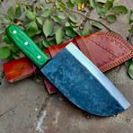 Raw Forged High Carbon Cleaver // Green Straight Handle