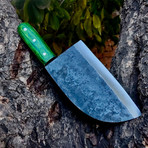 Raw Forged High Carbon Cleaver // Green Straight Handle