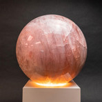 Giant Rose Quartz Sphere + Illuminated Wooden Base