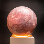 Giant Rose Quartz Sphere + Illuminated Wooden Base