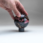 Genuine Polished Imperial Rhodonite Sphere + Acrylic Display Stand // V2