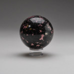 Genuine Polished Imperial Rhodonite Sphere + Acrylic Display Stand // V1