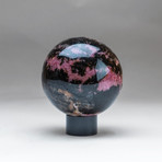 Genuine Polished Imperial Rhodonite Sphere + Acrylic Display Stand // V2