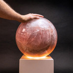 Giant Rose Quartz Sphere + Illuminated Wooden Base