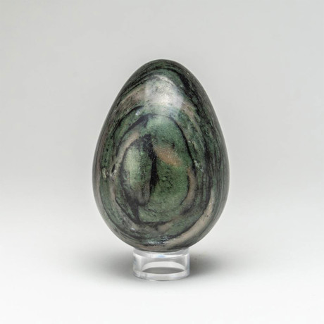 Genuine Polished Serpentine Egg + Acrylic Display Stand