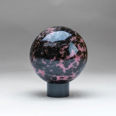 Genuine Polished Imperial Rhodonite Sphere + Acrylic Display Stand // V2