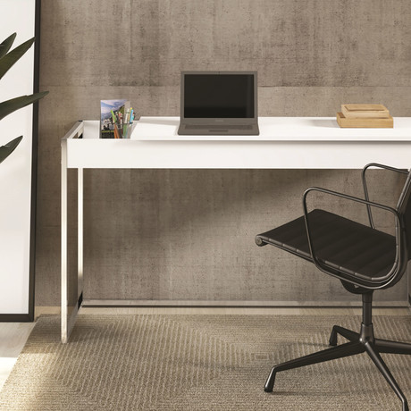 Eloise Office Desk // Matte White + Chromed Metal Frame