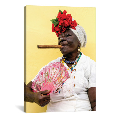 Woman Smoking Cigar In Havana Cuba // Susanne Kremer (18"W x 26"H x 1.5"D)