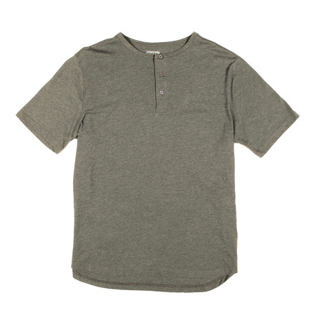 Short-Sleeve Lightweight Henley + Contrasting Piping // Heather Green (S)