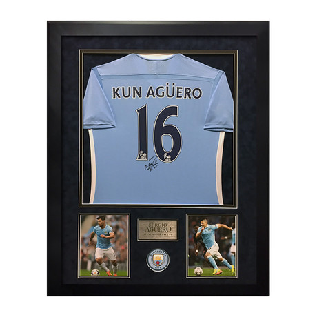 Sergio Aguero // Manchester Jersey // Framed + Signed