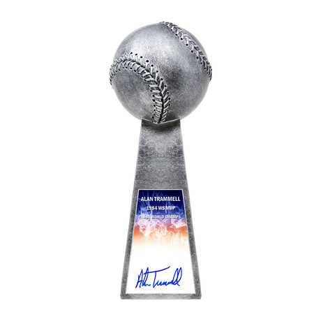 Alan Trammell // Signed Baseball World Champion 14" Replica Trophy // Silver