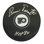 Bernie Parent // Philadelphia Flyers // Signed Logo Hockey Puck // "HOF'84" Inscription