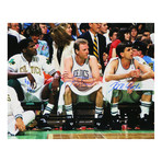 Larry Bird + Kevin McHale + Robert Parish // Boston Celtics // Triple Signed Sitting On Bench Photo // 16X20