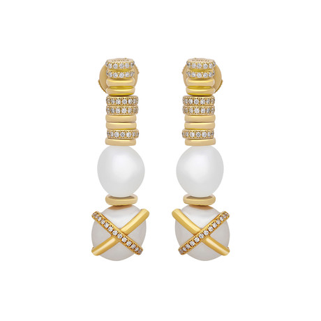 Baie De Anges 18k Yellow Gold + Diamond Freshwater Pearl Earrings II // New