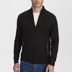 Stand Collar Long Zippered Wool Cardigan // Black (Small)