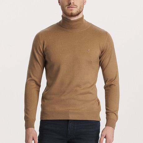 Slim Fit Woolly Full Fisherman Sweater // Tan (Small)