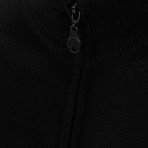 Stand Collar Long Zippered Wool Cardigan // Black (Small)