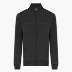 Stand Collar Long Zippered Wool Cardigan // Anthracite (Small)