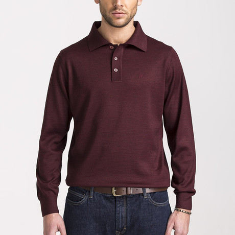 Classic Cut Wool Polo Neck Knitwear // Burgundy (Small)