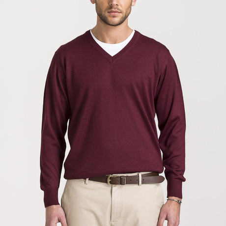 Classic Cut Wool V-Neck Sweater // Burgundy (Small)