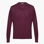 Classic Cut Wool V-Neck Sweater // Burgundy (Small)