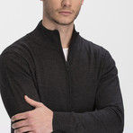 Stand Collar Long Zippered Wool Cardigan // Anthracite (Small)