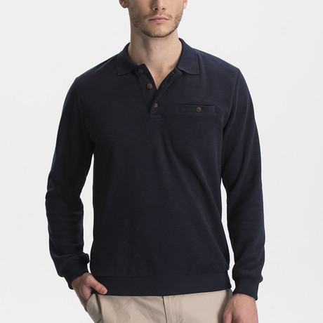 Thessaloniki Knitted Polo Neck Sweatshirt // Navy Blue (Medium)